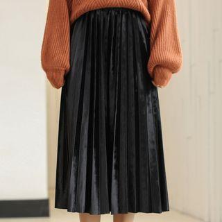 Velvet Midi Accordion Pleated Skirt