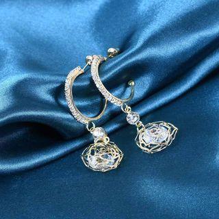 Rose Rhinestone Drop Earring 1 Pair - Gold - One Size