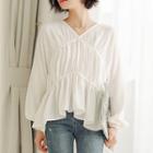 Puff-sleeve V-neck Chiffon Blouse