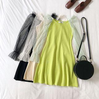 Mesh Panel Sleeve Knit A-line Dress