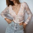 Long-sleeve See-through Lace Cropped Top