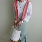 3/4-sleeve Plain T-shirt Ivory - One Size
