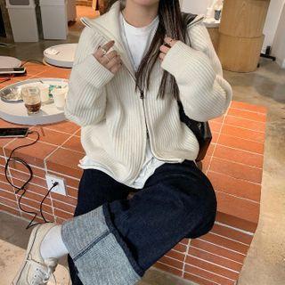 Zip-up Ribbed Knit Cardigan
