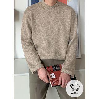 Crew-neck Boxy Melange Knit Top