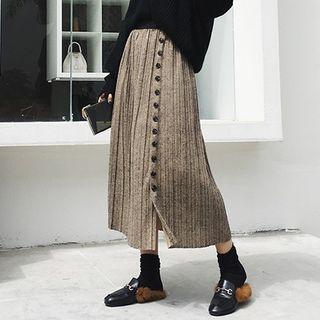 Pleated Midi A-line Knit Skirt