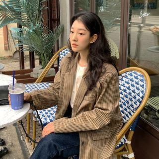 Single-breasted Boyfriend Plaid Blazer Check - One Size