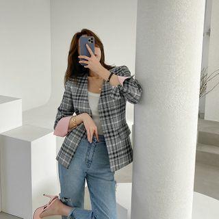Office Look Plaid V-neck Jacket