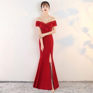 Beaded Off-shoulder Mermaid Evening Gown