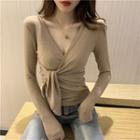 Tie-front Deep V-neck T-shirt