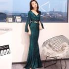 Cape Sleeve Mermaid Evening Gown