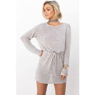 Drawstring Waist Open-back Knit Tunic