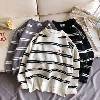 Loose-fit Embroidered Striped Knit Sweater