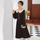 Two-tone Collared Long-sleeve Dress