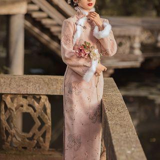 Long-sleeve Midi Sheath Qipao Dress