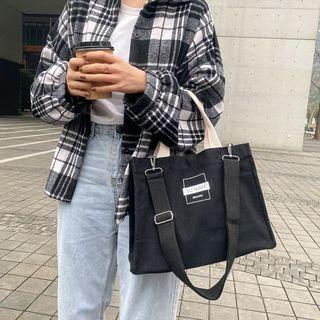 Two-tone Lettering Canvas Crossbody Bag