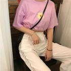 Short-sleeve Flower Print Crop Top / Lettering Harem Pants