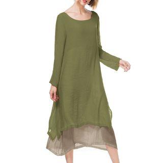Long-sleeve Layered Midi Dress