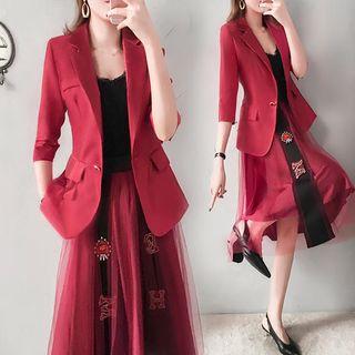 Set: Plain Blazer + Midi A-line Skirt