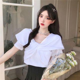Bow Short-sleeve Top White - One Size