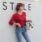 Round-neck 3/4-sleeve Linen T-shirt