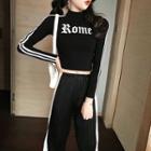 Mock-neck Striped Long-sleeve T-shirt / Color Block Pants