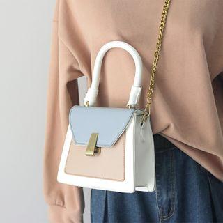 Color Block Faux Leather Top Handle Crossbody Bag