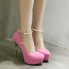 Pearl Ankle Strap High-heel Pumps