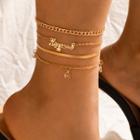 Set Of 4: Lettering Chain Anklet Set Of 4 - 20914 - Gold - One Size