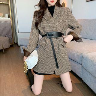Set: Double-breasted Plaid Blazer + Belt