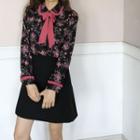 Floral Print Tie-neck Blouse Black - One Size