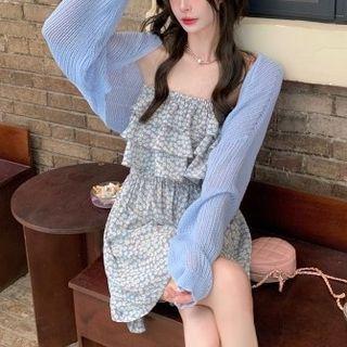 Strapless Floral Print Ruffled Romper / Shrug