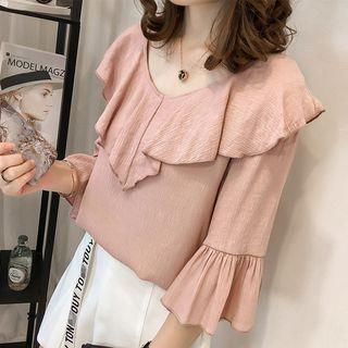 3/4-sleeve Frill-trim Chiffon Top