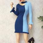 Asymmetric Colour Block Long-sleeve Dress