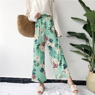 Set: Cutout Top + Printed Wide-leg Pants