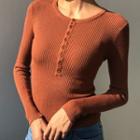 Plain Half-button Long-sleeve Knit Top