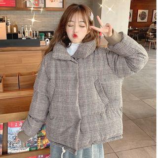 Plaid Buttoned Puffer Jacket