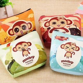 Monkey Faux Leather Zip Pouch