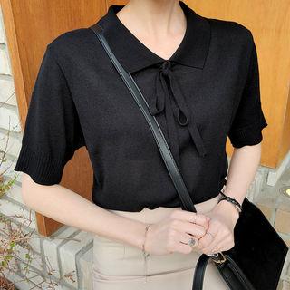 Beribboned Elbow-sleeve Knit Shirt