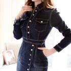 Button-detail Denim Shirtdress