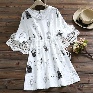 Elbow-sleeve Cartoon A-line Dress