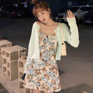 Splatter Print Mini Dress / Plain Cropped Cardigan