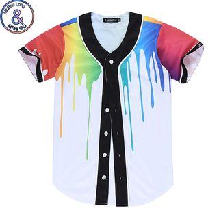 Paint Print Short-sleeve Buttoned Jacket