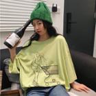 Cart Print Elbow-sleeve T-shirt