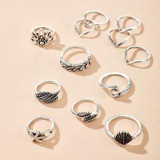 Set Of 12: Alloy Ring (assorted Designs) 14565 - Silver - One Size