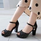 Ankle Strap Tweed Chunky-heel Sandals