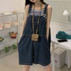 Striped Knit Camisole Top / Denim Overall Dress