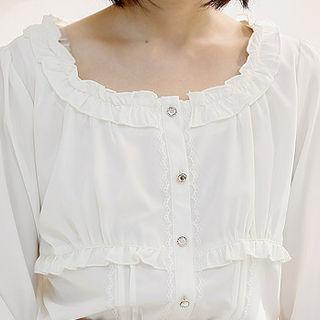 Bell-cuff Frill-trim Crepe Blouse