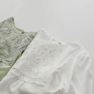 Crewneck Plain Lace Embroider Top