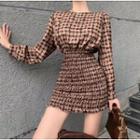 Plaid Mini Bodycon Dress Plaid - Khaki - One Size