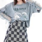 Checkerboard Mini A-line Skirt / Print T-shirt With Arm Sleeves (various Designs)